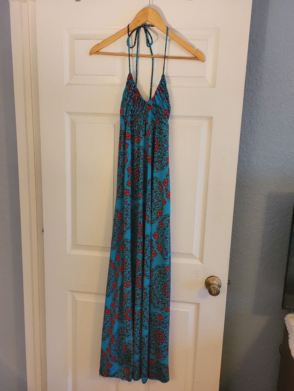 L8tr Halter Top Blue with Red Hearts Swim Suit Coverup Size Small Sundress